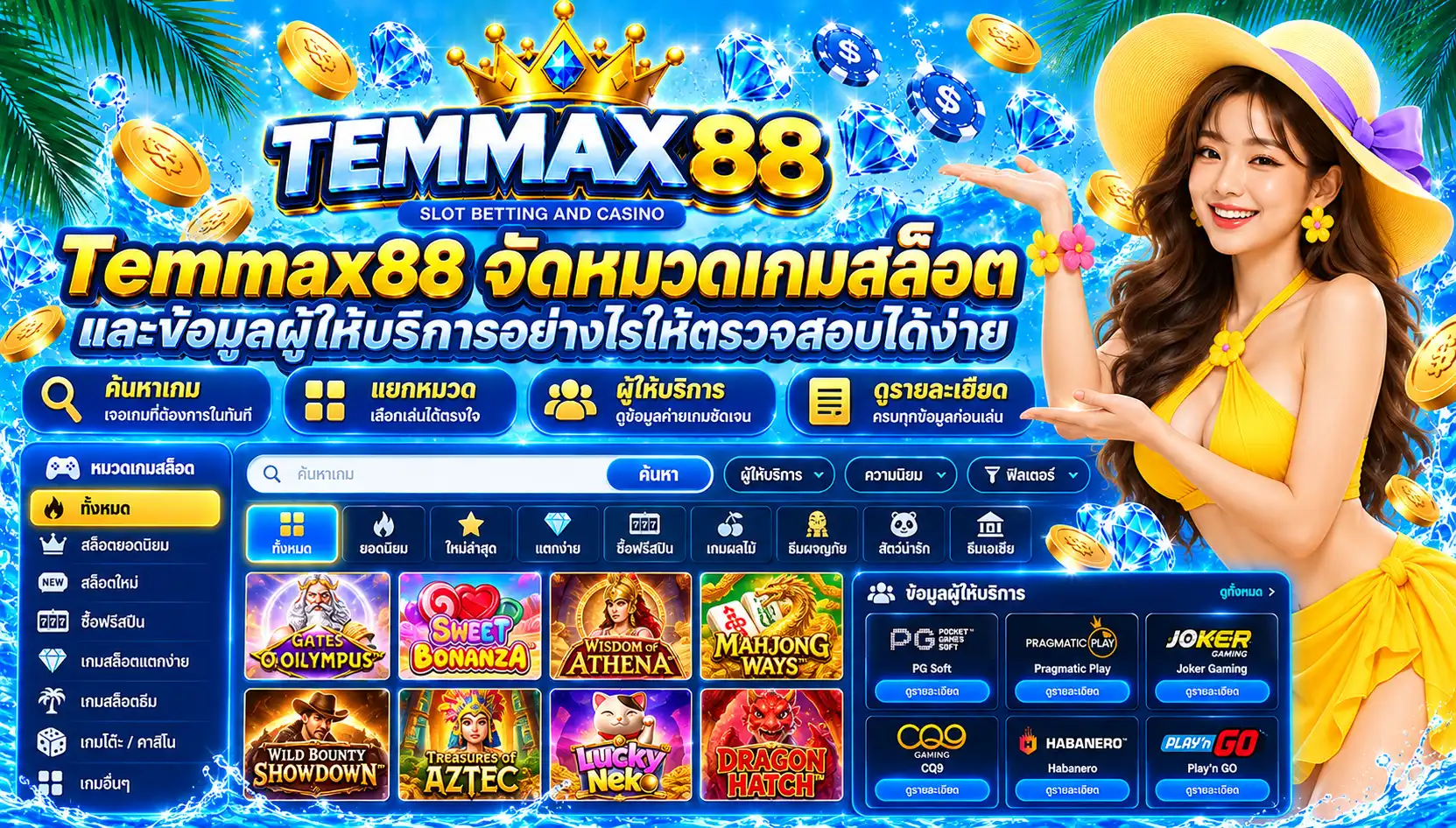 Temmax88 จัดหมวดเกมสล็อตและข้อมูลผู้ให้บริการอย่างไรให้ตรวจสอบได้ง่าย
